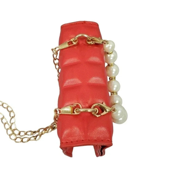 Red Golden Mini Clutch Handbag Purse. Pearls and Sparkles. - Picture 5 of 10